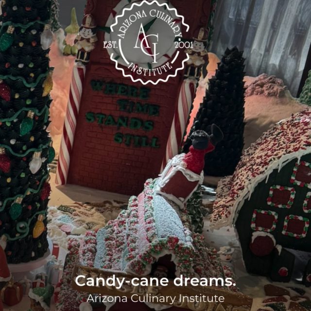 Sweet Dreams Built Here 🍪✨ 
Peppermint pillars, gumdrop roofs and icing details—every inch is hand‑crafted by ACI students. It smells even better than it looks. New Classes start Jan 5th 2026. Come check us out for a Tour. 🎄🍪☃️❄️ www.azculinary.edu 🍬🍭🎄❄️ #ArizonaCulinaryInstitute #GingerbreadHouse #WinterWonderland #GingerbreadMan #StudentLife #CulinaryStudent #HolidaySeason #EnrollNow #ClassesStartJan3 #TrainLikeAChef