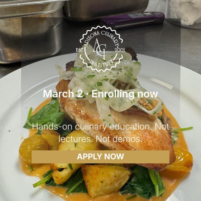 Not a classroom — a working kitchen. Students at Arizona Culinary Institute gain real experience from day one.

📅 Classes begin March 2, 2026
👋 Meet us at our Open House on March 14

👉 Tour the campus:
https://azculinary.edu/apply-online/schedule-a-tour/

#ThisIsYourKitchen #CulinaryEducation #StudentLife #HandsOnTraining #AZStudents