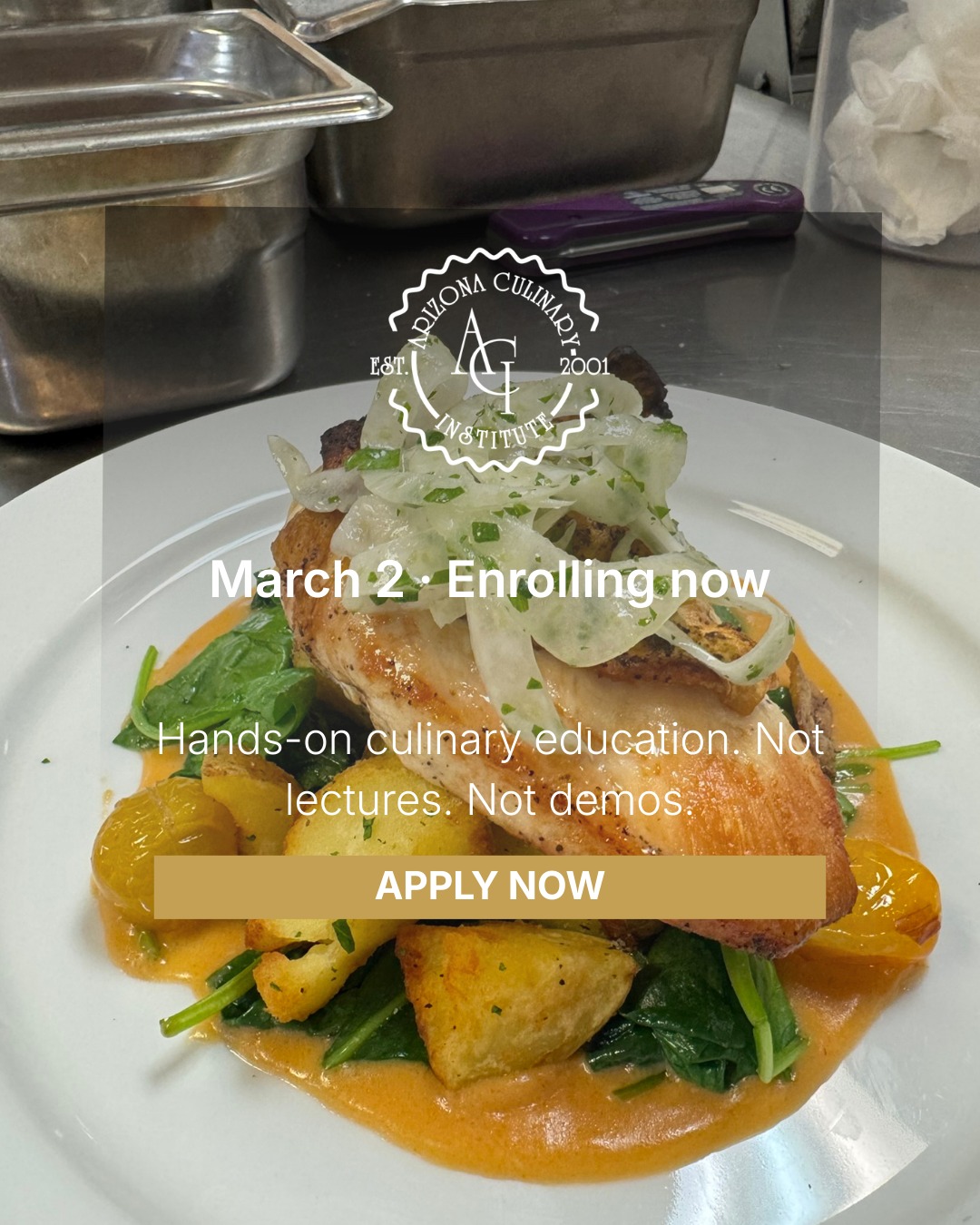 Not a classroom — a working kitchen. Students at Arizona Culinary Institute gain real experience from day one.

📅 Classes begin March 2, 2026
👋 Meet us at our Open House on March 14

👉 Tour the campus:
https://azculinary.edu/apply-online/schedule-a-tour/

#ThisIsYourKitchen #CulinaryEducation #StudentLife #HandsOnTraining #AZStudents