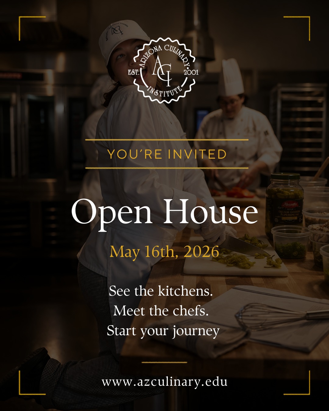 🔥 You’re Invited to Our Open House! 🔥

Join us at Arizona Culinary Institute on May 16th, 2026 for an inside look at where passion meets opportunity. Step into our kitchens, meet our chefs, and experience the energy of hands-on culinary training.

Whether you're exploring a new path or simply curious about the world of food, this is your chance to see it all up close.

✨ Tour the campus
👩‍🍳 Watch live demonstrations
🥐 Discover our culinary & pastry programs

Your future could start here — come see what makes ACI different.

👉 Link in bio: www.azculinary.edu
https://lp.constantcontactpages.com/ev/reg/7nu3dk5
#ArizonaCulinaryInstitute #OpenHouse #CulinarySchool #PhoenixEvents #FoodCareers #PastryArts