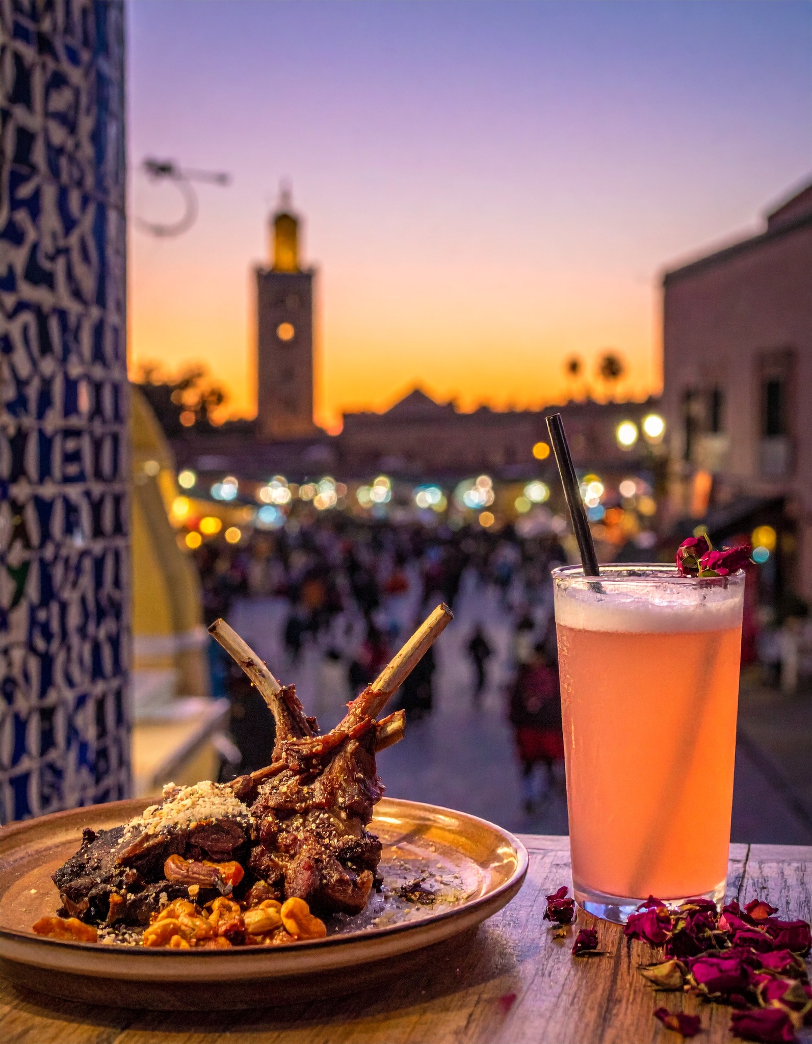 Marrakech, Morocco
Rose & Cardamom Gin Fizz paired with Lamb Bastilla
The medina at dusk smells like roses and spice - so does this drink. Plymouth gin shaken with rose water, cardamom syrup, fresh lemon, and egg white, then topped with sparkling water into a blush-pink cloud. Alongside flaky hand-rolled bastilla filled with spiced lamb, toasted almonds, and a dusting of cinnamon sugar. Intoxicating doesn't cover it. 🌹🥧
#RoseGinFizz #MarrakechEats #LambBastilla #MoroccanCuisine #ArizonaCulinaryInstitute #FridayMoment