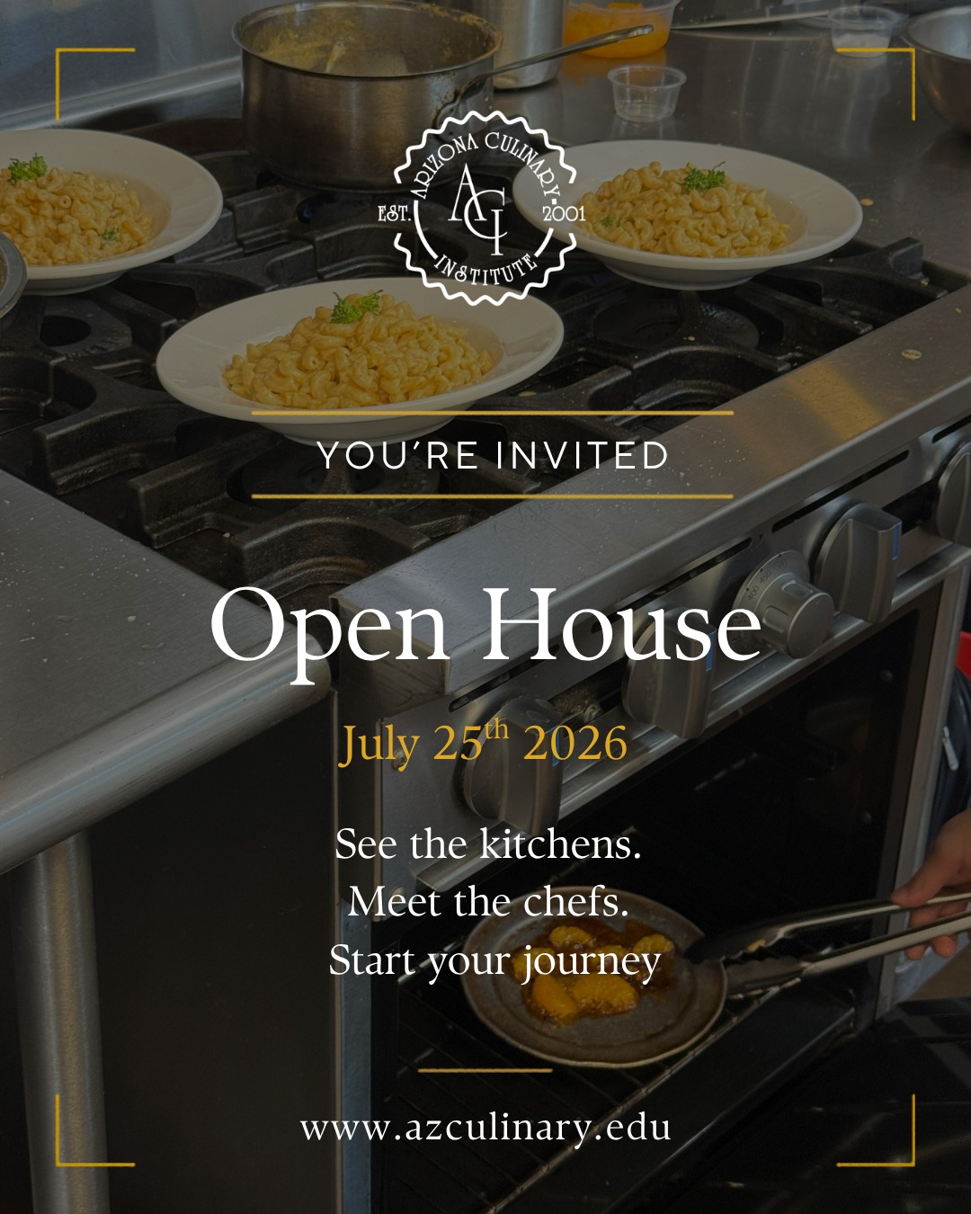 What if your love for food became your future? 🍽️✨

At Arizona Culinary Institute, students train alongside experienced chefs in a fast-paced, hands-on environment designed for real culinary careers.

Join our Open House on July 25th to:
👩‍🍳 Explore our campus
🔥 See live kitchen environments
🎯 Learn about programs & career paths
🤝 Connect with admissions staff
📚 Find out how to get started

✨ Our next classes begin July 6th, 2026.

If you’re unable to attend the Open House, you can still schedule a personal campus tour anytime and experience ACI for yourself.

This could be the first step toward the life you’ve been dreaming about.

📍 Arizona Culinary Institute
📅 July 25th

#DreamBig #ArizonaCulinaryInstitute #CulinaryCareer #PhoenixEvents #OpenHouseEvent #ChefTraining #FoodPassion #PastryProgram #CulinaryArtsSchool #FutureInFood #RestaurantLife #ChefGoals #PhoenixStudents #HandsOnLearning #EnrollToday