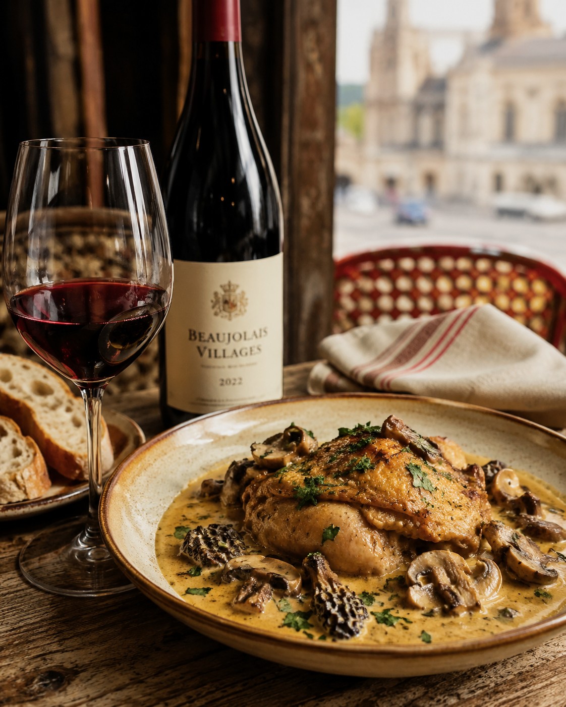 Lyon, France

They call Lyon the gastronomic capital of the world. The locals don't debate it—they simply sit down and prove it at dinner.

Tonight's pairing features a beautifully chilled Beaujolais Villages, bursting with bright cherry notes, delicate violets, and effortless charm. Approachable, elegant, and made for the table.

Alongside it, Poulet au Vin Jaune—free-range chicken slowly braised in Jura's famed yellow wine, finished with earthy morel mushrooms and silky crème fraîche. Rich, comforting, and unmistakably French.

This is the kind of meal that reminds us why great food and wine have always belonged together.

Bon appétit. Magnifique. 🍗🍷✨

#FridayNightDrinks #LyonFrance #BeaujolaisVillages #FrenchWine #PouletAuVinJaune #WineAndFoodPairing #FrenchCuisine #Gastronomy #FoodAndWine #WineLover #ChefLife #CulinaryArts #WorldCuisine #FineDining #FoodieFriday #DrinkPairing #TasteTheWorld #ArizonaCulinaryInstitute #ACI #PairItRight