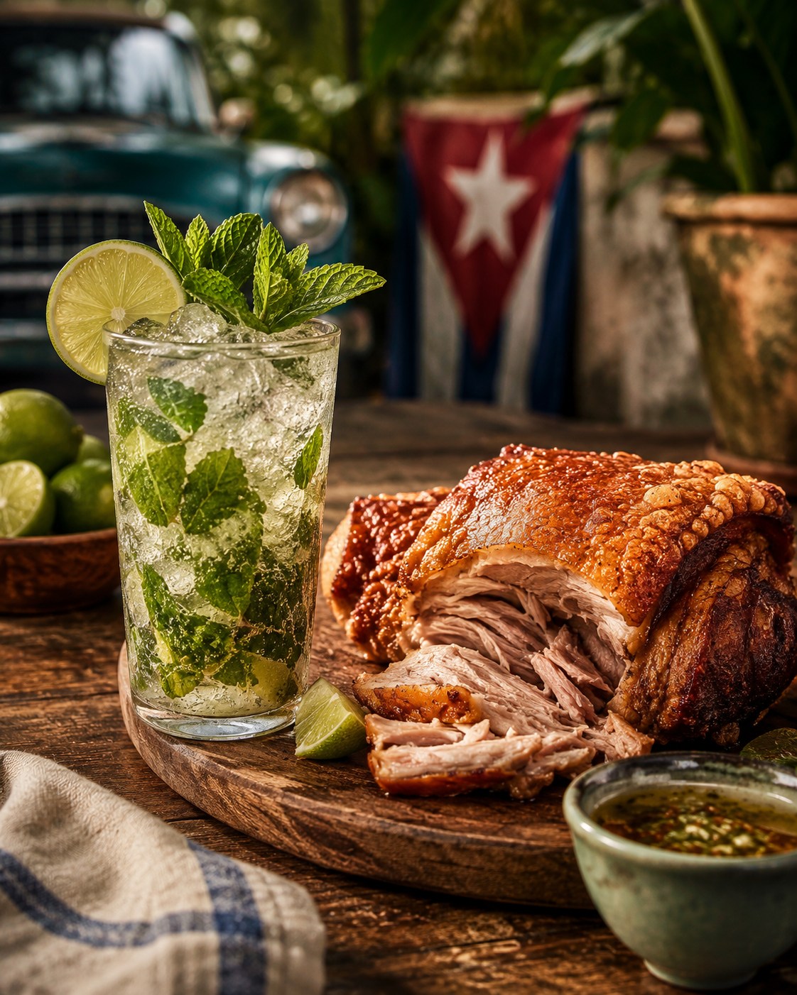 Havana, Cuba
Havana nights begin with rum, lime, and a handful of fresh mint. The classic Cuban Mojito—crafted with white rum, raw cane sugar, hand-muddled mint, and sparkling soda—is bright, refreshing, and effortlessly timeless. Pair it with slow-roasted lechón asado, Cuba's most celebrated dish, where citrus-garlic mojo-marinated pork is roasted until the meat falls apart and the crackling skin shatters with every bite. One sip, one bite, and you're transported straight to the streets of Havana. Salud. 🥃🐷#ClassicMojito #HavanaCuba #LechonAsado #CubanFood #ArizonaCulinaryInstitute #FridayFeels