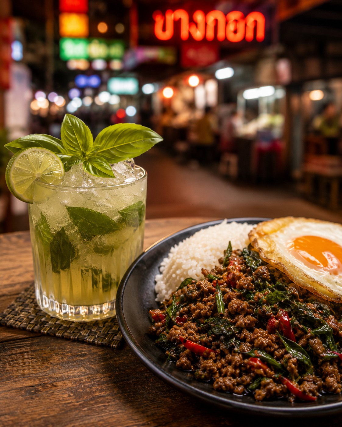 Drink: Thai Basil Smash
Dish: Pad Kra Pao (Thai Basil Beef)
Bangkok is loud, vibrant, and full of unforgettable flavors. A Thai Basil Smash blends gin, lime, fresh basil, and a touch of simple syrup into something bright and refreshing. Alongside spicy Pad Kra Pao—savory beef, holy basil, garlic, and chilies served over jasmine rice—it's a pairing that's bold from the very first bite. 🌿🔥
#Bangkok #ThaiFood #ThaiBasilSmash #PadKraPao #ArizonaCulinaryInstitute #FridayFlavors