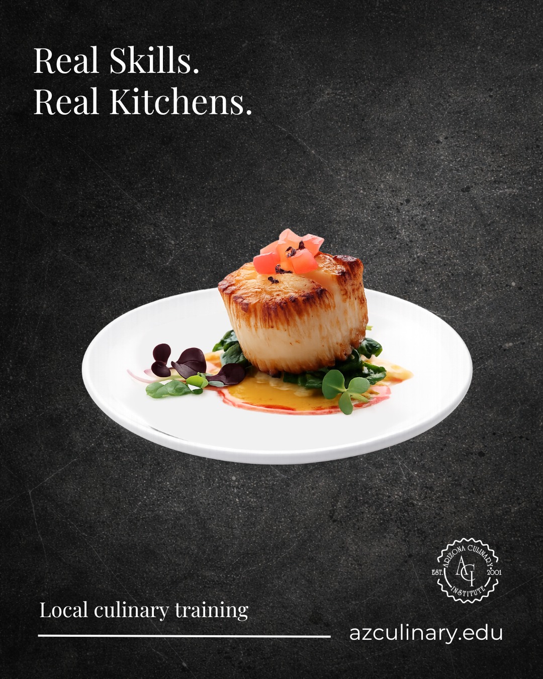 Real skills are built by doing.

A golden sear, balanced flavors, vibrant color, and clean presentation all require focus and control. At Arizona Culinary Institute, students don&rsquo;t just study culinary techniques. They put them into practice in professional kitchens with guidance from experienced chef-instructors.

See where hands-on training could take you. Classes begin August 31. Schedule a tour and step inside the kitchens at ACI.

https://www.azculinary.edu/apply-online/schedule-a-tour/

#ArizonaCulinaryInstitute #RealKitchenSkills #CulinaryArts #ChefTraining #HandsOnLearning #ProfessionalKitchen #CookingTechniques #FoodPresentation #FutureChef #CulinaryStudents #ExploreACI #ScheduleATour