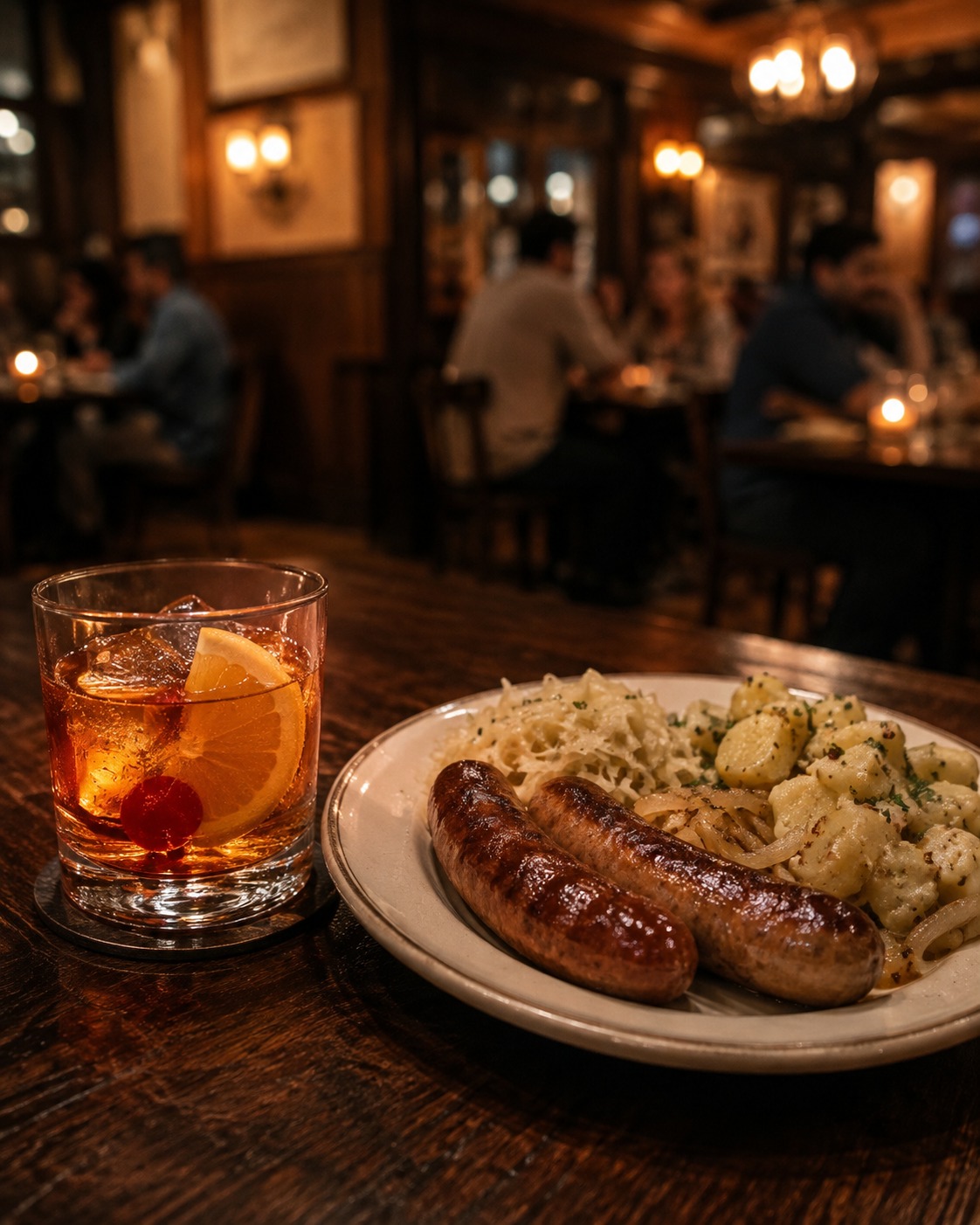 Milwaukee, Wisconsin
Drink: Wisconsin Brandy Old Fashioned
Dish: Bratwurst with sauerkraut and warm potato salad

Milwaukee knows how to make Friday feel generous. A Wisconsin brandy old fashioned brings mellow fruit, bitters, bright orange, and a lively splash of soda. Beside it, browned bratwurst arrives with saut&eacute;ed onions, sharp sauerkraut, and warm mustard-dressed potatoes. The drink&rsquo;s sweetness rounds the sausage&rsquo;s savory edges; citrus and bubbles reset the palate for the next bite. Settle into the booth, let the supper-club glow do its work, and raise a glass to a pairing built for lingering. 🥃

#BrandyOldFashioned #MilwaukeeEats #WisconsinSupperClub #Bratwurst #FridayNightPairing #ArizonaCulinaryInstitute