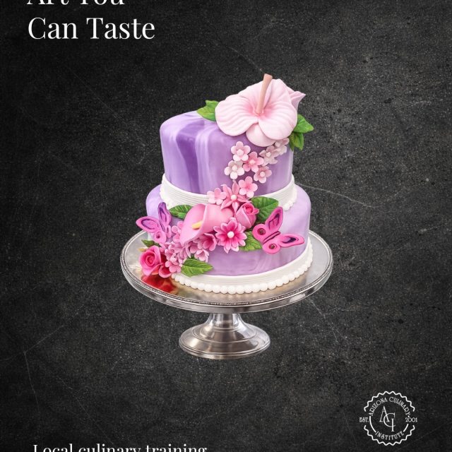 Creativity takes center stage in baking and pastry.

This two-tier celebration cake features a smooth purple finish, delicate floral details, butterflies, and carefully crafted decorative elements. It&rsquo;s edible artistry made to be remembered.

Interested in developing your baking and pastry skills? Classes at Arizona Culinary Institute start October 26.

Schedule your campus tour at azculinary.edu.

#ArizonaCulinaryInstitute #BakingAndPastry #CakeDesign #PastryArts #CulinarySchool #ArizonaBakers #ScheduleATour