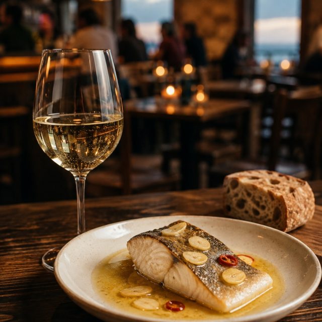 San Sebastián, Spain
Drink: Getariako Txakoli
Dish pairing: Bacalao al Pil-Pil
Friday night in San Sebastián calls for something bright beside something deeply savory. Pale, lightly effervescent txakoli brings citrus, herbs, and brisk coastal freshness to bacalao al pil-pil: pearly cod surrounded by a silky emulsion of olive oil, garlic, and guindilla. The wine’s acidity cuts through the sauce, while its delicate fruit leaves the fish tasting even sweeter. Tear off a piece of crusty bread, catch every last shimmer of pil-pil, and keep the glass chilled. Elegant, elemental, and made for a table that never feels rushed. 🐟🥂
#SanSebastian #Txakoli #BacalaoAlPilPil #BasqueCuisine #FridayNightPairing #ArizonaCulinaryInstitute
AI image disclosure: This image was created with AI for our Friday global culinary series, which explores food traditions from around the world and celebrates connection across cultures and communities. Arizona Culinary Institute does not use AI-generated images to represent or promote our students, classes, facilities, or school programs.