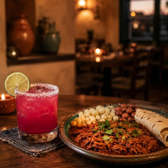 Santa Fe, New Mexico
Drink: Prickly Pear Margarita
Dish pairing: Carne Adovada with posole, pinto beans, and flour tortilla

Friday in Santa Fe glows red and magenta. A prickly pear margarita brings tart fruit, fresh lime, tequila, and a bright salt rim beside carne adovada, its tender pork steeped in earthy New Mexico red chile. The cocktail&rsquo;s acidity lifts the slow-cooked richness, while its cool fruit softens the chile&rsquo;s warmth without muting it. Add posole, pinto beans, and a warm tortilla, then settle in as the candles come up. This is the kind of Friday that tastes vivid from the first sip to the last bite. 🌵🍹

 #SantaFeFlavors #PricklyPearMargarita #CarneAdovada #NewMexicoCuisine #FridayNightPairing #ArizonaCulinaryInstitute

AI image disclosure: This image was created with AI for our Friday global culinary series, which explores food traditions from around the world and celebrates connection across cultures and communities. Arizona Culinary Institute does not use AI-generated images to represent or promote our students, classes, facilities, or school programs.
Pairing image:
