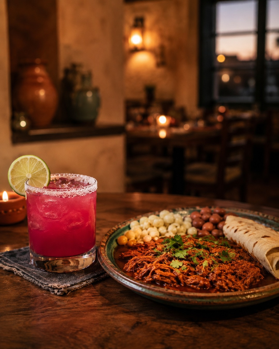 Santa Fe, New Mexico
Drink: Prickly Pear Margarita
Dish pairing: Carne Adovada with posole, pinto beans, and flour tortilla

Friday in Santa Fe glows red and magenta. A prickly pear margarita brings tart fruit, fresh lime, tequila, and a bright salt rim beside carne adovada, its tender pork steeped in earthy New Mexico red chile. The cocktail&rsquo;s acidity lifts the slow-cooked richness, while its cool fruit softens the chile&rsquo;s warmth without muting it. Add posole, pinto beans, and a warm tortilla, then settle in as the candles come up. This is the kind of Friday that tastes vivid from the first sip to the last bite. 🌵🍹

 #SantaFeFlavors #PricklyPearMargarita #CarneAdovada #NewMexicoCuisine #FridayNightPairing #ArizonaCulinaryInstitute

AI image disclosure: This image was created with AI for our Friday global culinary series, which explores food traditions from around the world and celebrates connection across cultures and communities. Arizona Culinary Institute does not use AI-generated images to represent or promote our students, classes, facilities, or school programs.
Pairing image: