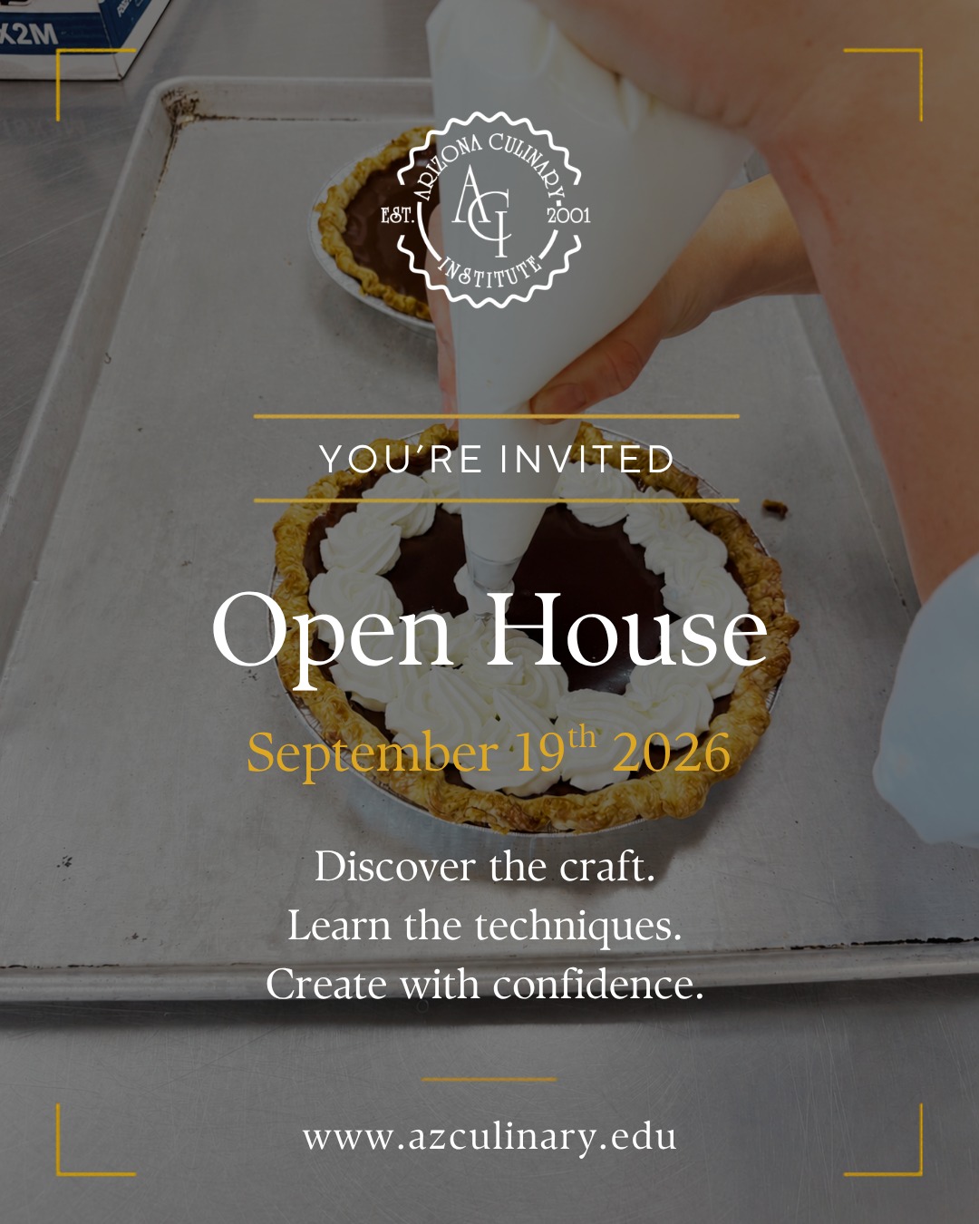 Your culinary future could start this Saturday.

Tour Arizona Culinary Institute, explore our professional kitchens, meet our chef-instructors, and learn about hands-on training in Culinary Arts and Baking & Pastry.

📅 Saturday, September 19
📍 Scottsdale, Arizona

Come see where your creativity can take you. Register for our Open House today!

#ArizonaCulinaryInstitute #CulinarySchool #BakingAndPastry #FutureChef #ScottsdaleAZ