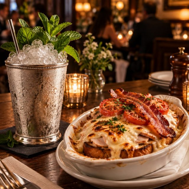 Louisville, Kentucky

Drink: Mint Julep
Dish pairing: Louisville Hot Brown

Friday night in Louisville arrives over crushed ice. A Mint Julep brings cool mint, bourbon warmth, and a touch of sweetness beside the city&rsquo;s beloved Hot Brown: roast turkey and toast under bubbling Mornay, finished with crisp bacon and roasted tomato. Bourbon&rsquo;s caramel notes meet the browned cheese and smoky bacon, while mint and ice refresh the palate after every rich forkful. Settle into the glow, let the sauce run to the edges, and take your time. Some pairings whisper. This one knows how to make an entrance. 🥃✨

AI image disclosure: This image was created with AI for our Friday global culinary series, which explores food traditions from around the world and celebrates connection across cultures and communities. Arizona Culinary Institute does not use AI-generated images to represent or promote our students, classes, facilities, or school programs.

 #LouisvilleEats #MintJulep #HotBrown #KentuckyCuisine #FridayNightPairing #ArizonaCulinaryInstitute