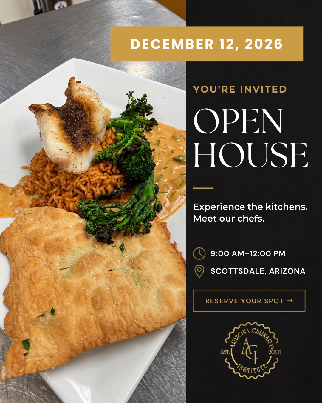 Love what&rsquo;s on the plate? Come see what happens in the kitchen. 👨&zwj;🍳

Join us Saturday, December 12, for Arizona Culinary Institute&rsquo;s Open House in Scottsdale. Meet our chefs, explore our kitchens, and ask your questions about culinary school.

Save the date and reserve your spot:
https://azculinary.edu/news/open-house/

#ArizonaCulinaryInstitute #ACIOpenHouse #CulinarySchool #Scottsdale #FutureChef