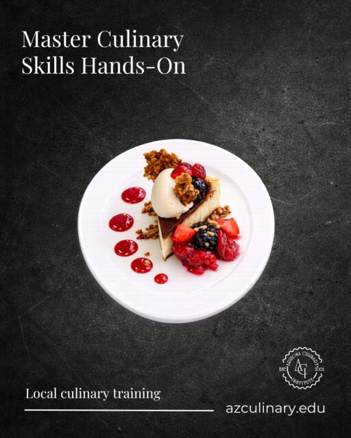 Every great chef starts by mastering the fundamentals.
From knife skills and baking techniques to plating and presentation, students at Arizona Culinary Institute spend their time learning by doing. Every dish is an opportunity to build confidence, creativity, and professional kitchen experience.
This beautifully plated cheesecake with fresh berries, berry coulis, crisp granola crumble, and a smooth scoop of vanilla ice cream is just one example of the techniques our students practice throughout their culinary journey.
Ready to see where your culinary future could begin? Schedule a tour and experience our kitchens for yourself.
📍 Scottsdale, Arizona
#ArizonaCulinaryInstitute #CulinarySchool #CulinaryArts #PastryArts #BakingSchool #FutureChef #ChefLife #FoodPresentation #DessertLovers #HandsOnLearning #ScottsdaleAZ #PhoenixFood #CareerTraining #LearnToCook #ScheduleATour